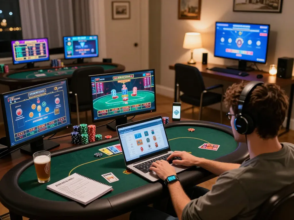 Engaging online casino gaming experience with oxbet on multiple screens and cozy home setup.