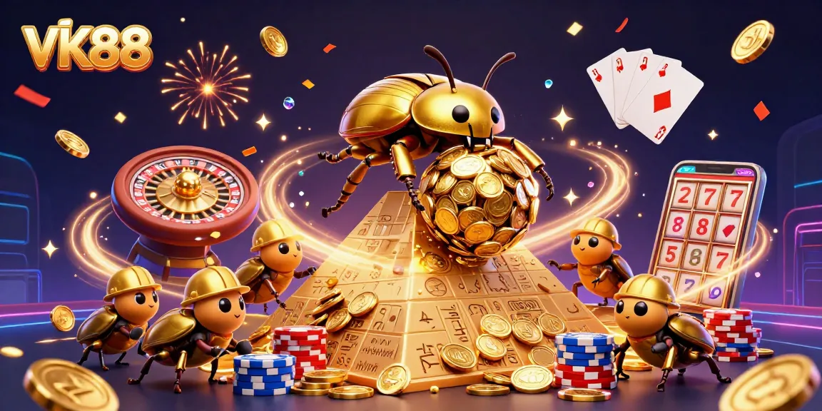 Spin the VK88 slots and win with vibrant casino symbols and golden coins cascading around.