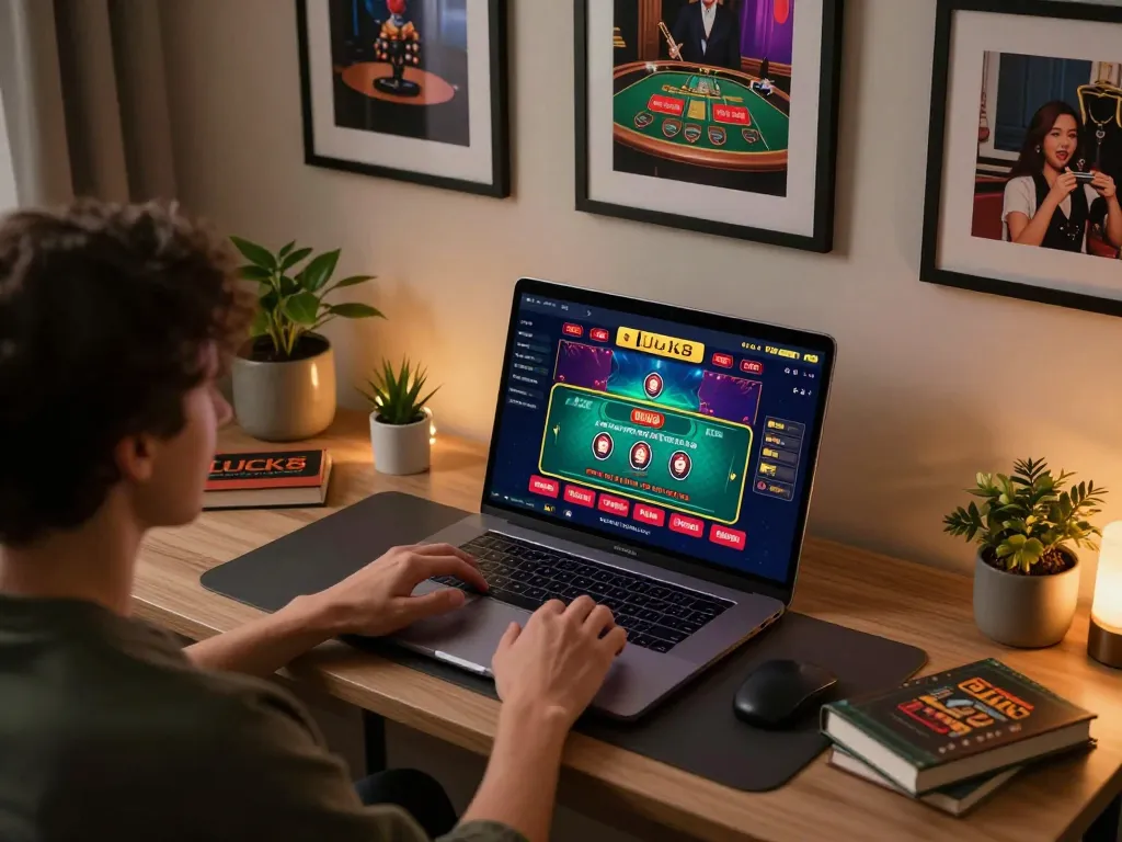 LUCK8 online gaming scene showcasing a player exploring the live casino experience at home