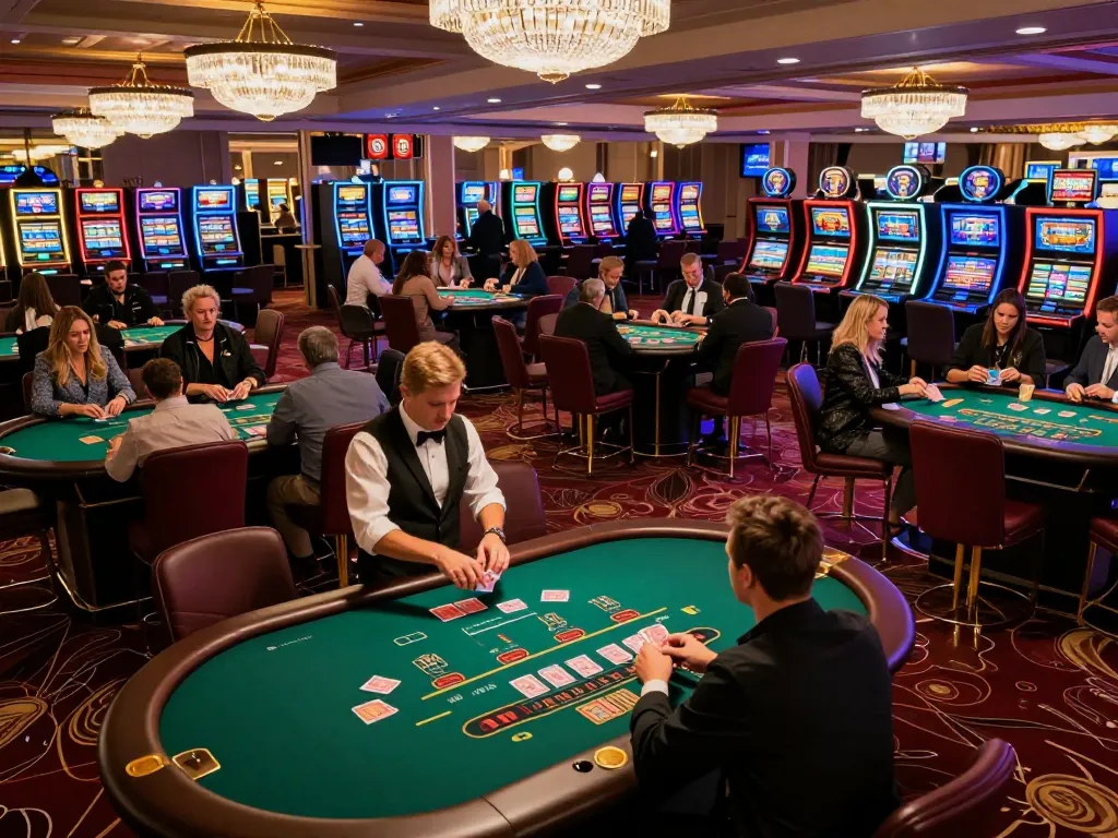 Players enjoying a dynamic blackjack game at debet23 casino, showcasing strategic gameplay amid vibrant casino atmosphere.