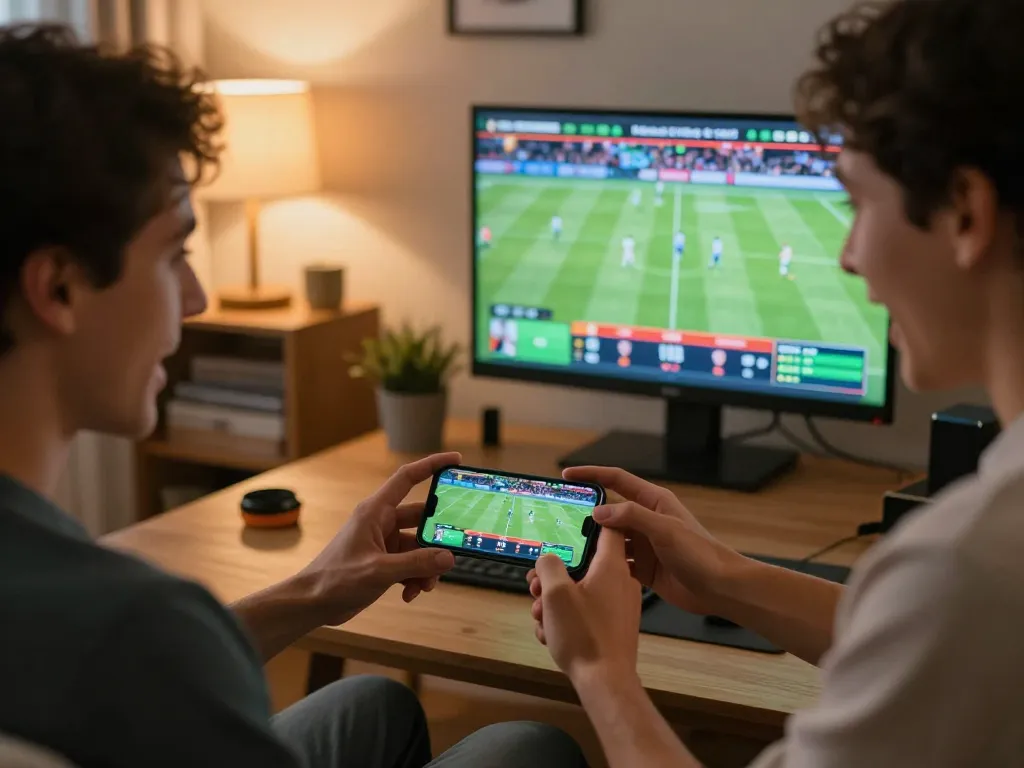 HITCLUB player intensely placing sports bets on a smartphone in a cozy home setting