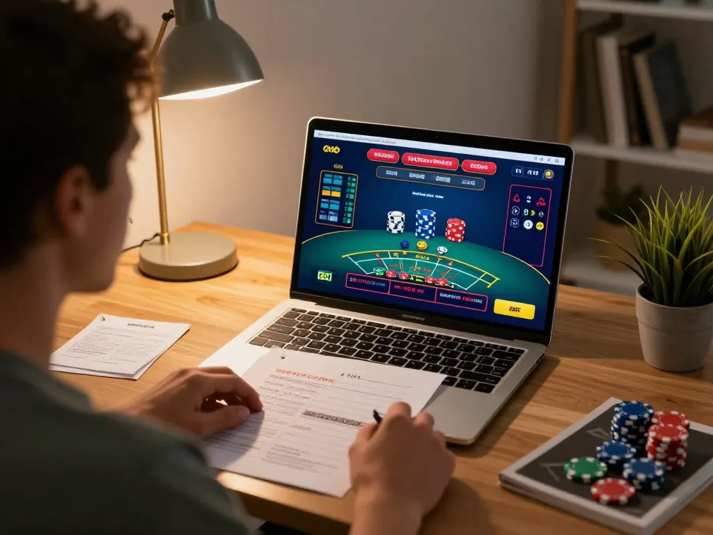 Engaging online blackjack gameplay with fabet on laptop, showcasing focused strategy and home comfort.