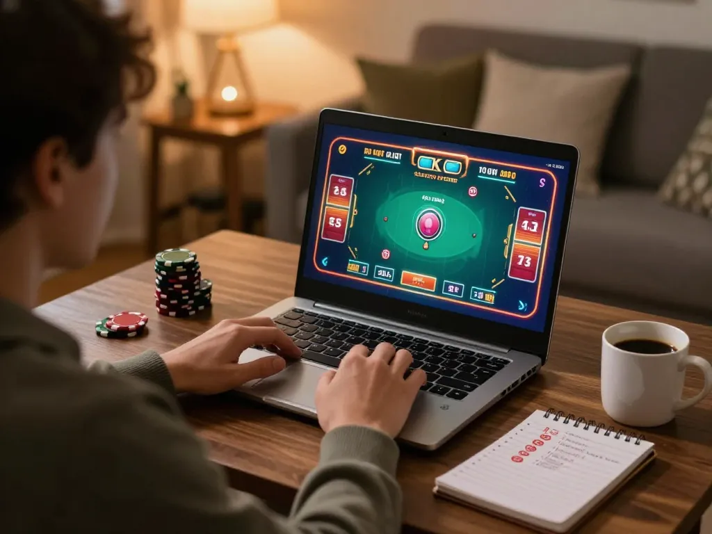 Enjoying an immersive online poker game at lv88 on a cozy home setup