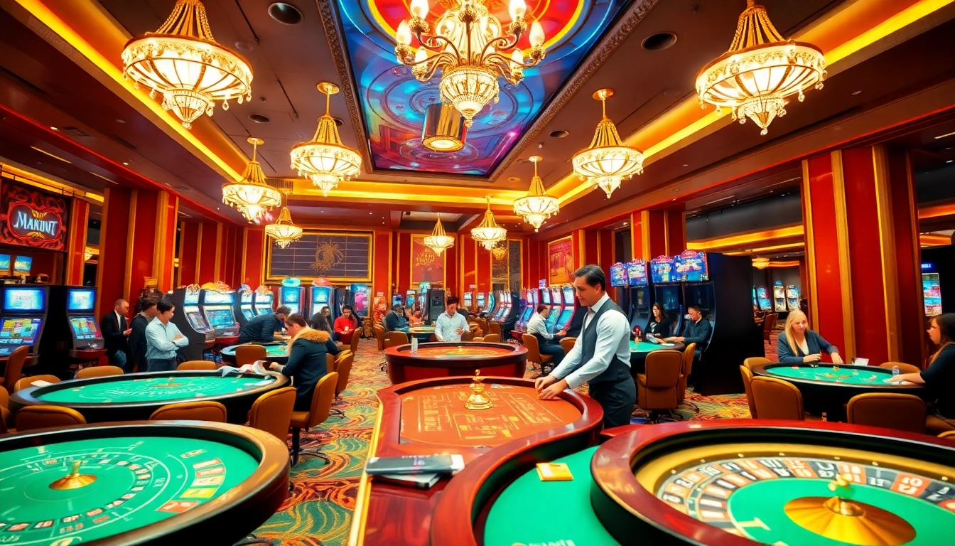 Exciting casino scene showcasing gaming tables and players at https://www.33win.photo/