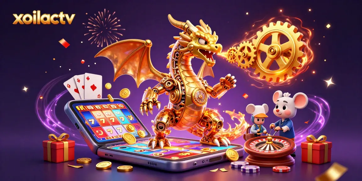 Engage in thrilling gameplay with xoilactv featuring a biomechanical dragon immersed in vibrant casino elements.