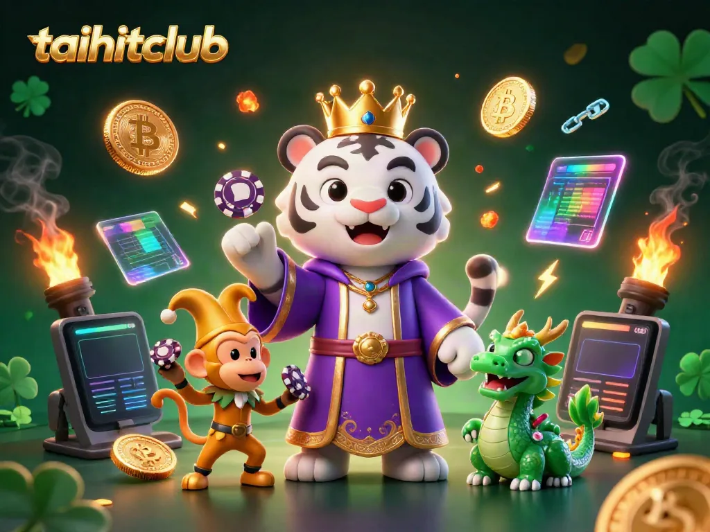 Experience the vibrant world of taihitclub as the 3D tiger and friends enjoy a thrilling game of poker.