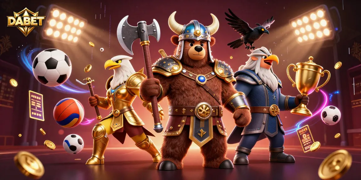 DABET gaming action featuring Viking berserker bear and Valkyrie eagle amid dynamic sports betting elements