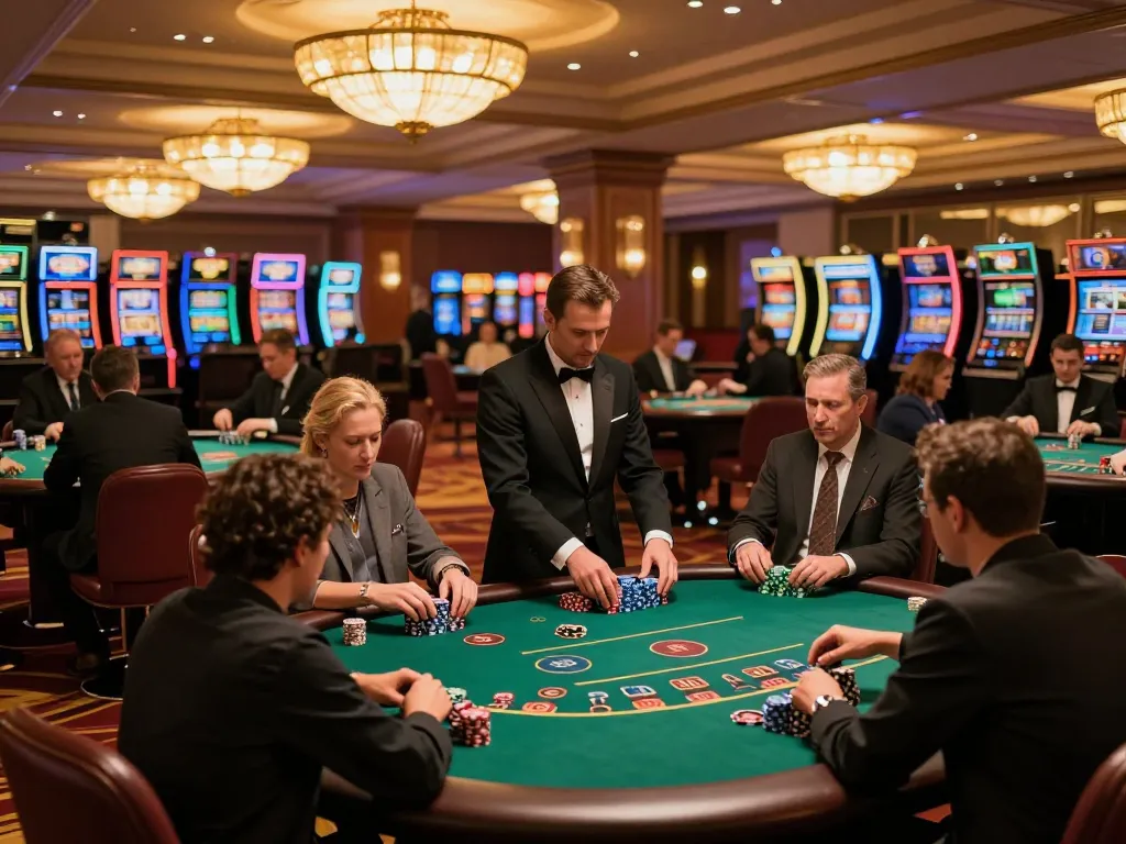 Players enjoy strategic blackjack games at GO8 casino, with ambient luxury and excitement.