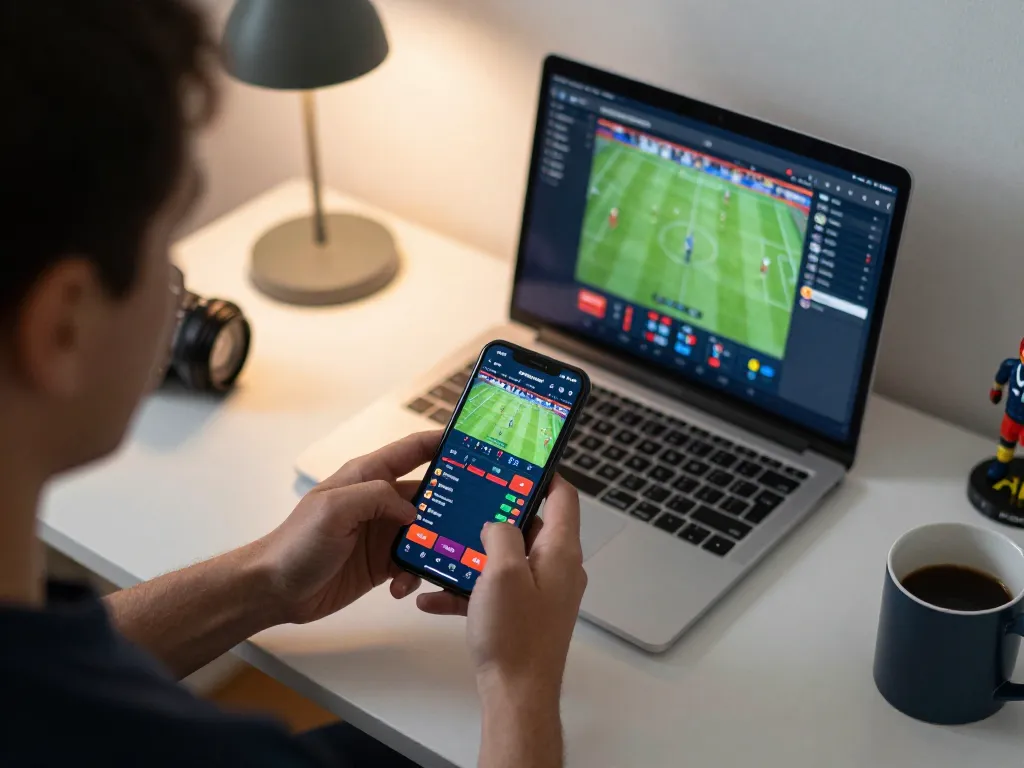 Engaging in live betting on fabet sports app with smartphone during an exciting game