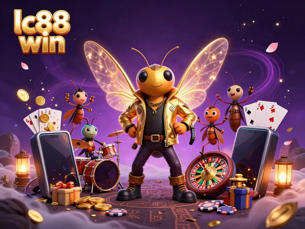 Engage with lc88 win as a rock star cicada and band celebrate big wins in a vibrant casino scene.