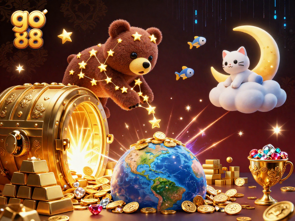 Experience exciting wins at go 88 with golden treasures, dynamic characters, and vibrant casino elements.