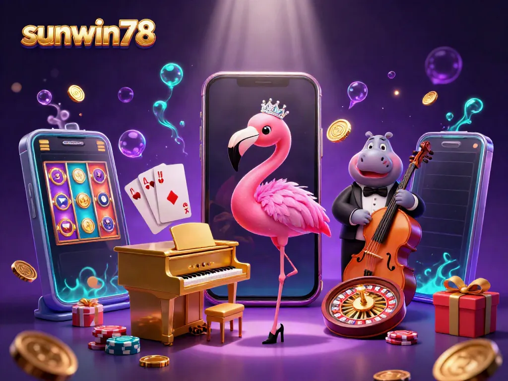 Engage in thrilling gaming action at sunwin78 with vibrant 3D casino elements and characters.