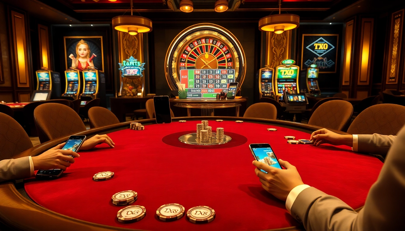 Engaging casino scene highlighting TX88 poker gameplay with vibrant chips and gaming strategies.
