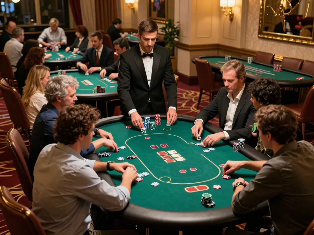 LUCKY88 players placing bets at vibrant casino tables, capturing thrilling gambling moments.