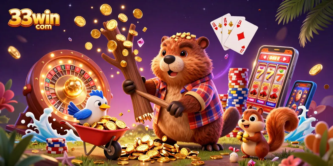 Experience the excitement of winnings at 33win com with our vibrant casino-themed illustration.