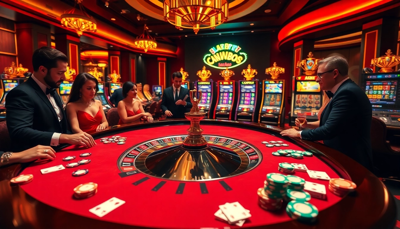 Players enjoying a thrilling game of roulette at MMOO casino, with vibrant ambiance and luxurious style.