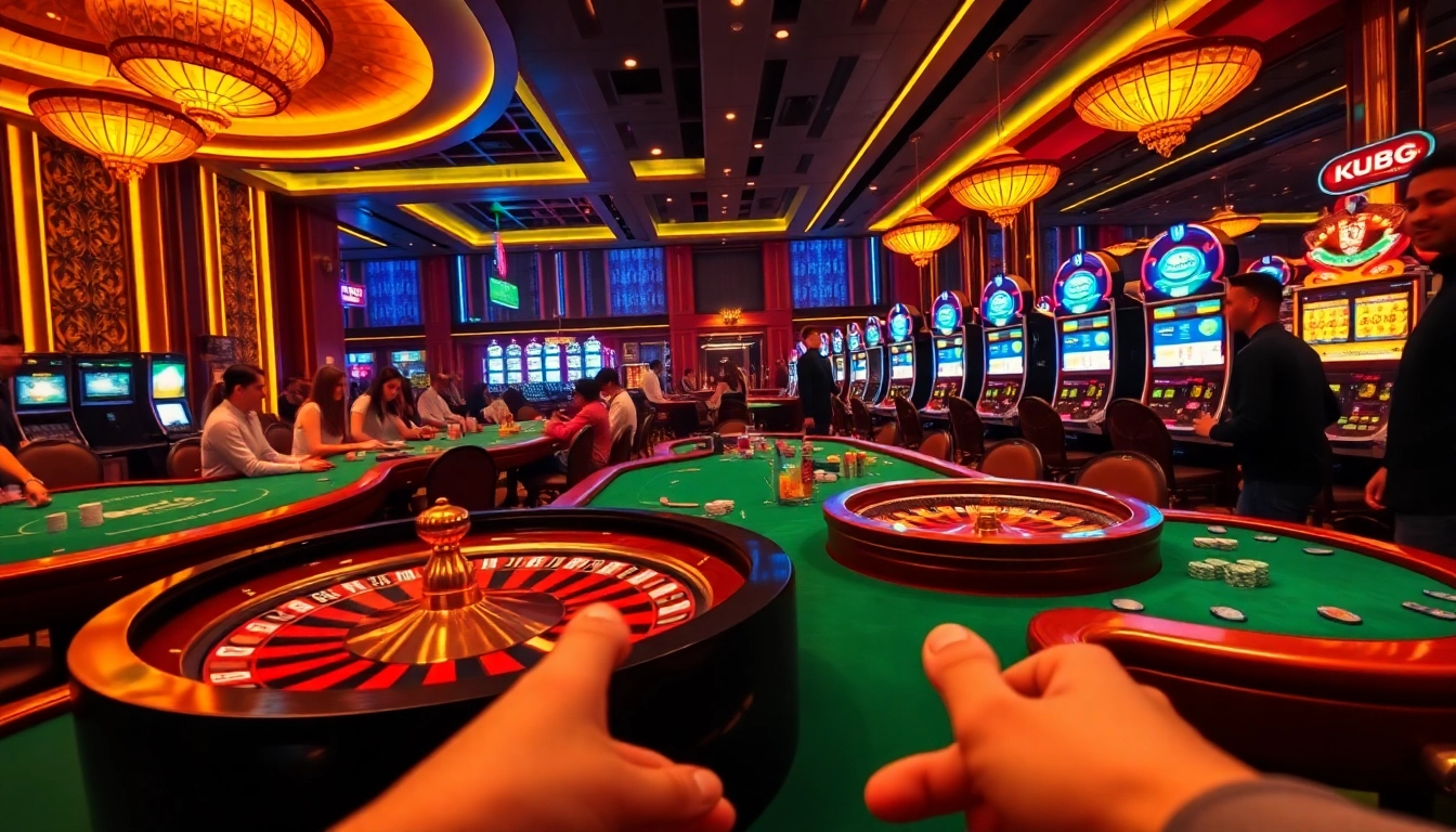 Experience high-stakes gaming at Ku88 with vibrant poker tables and exciting slot machines.