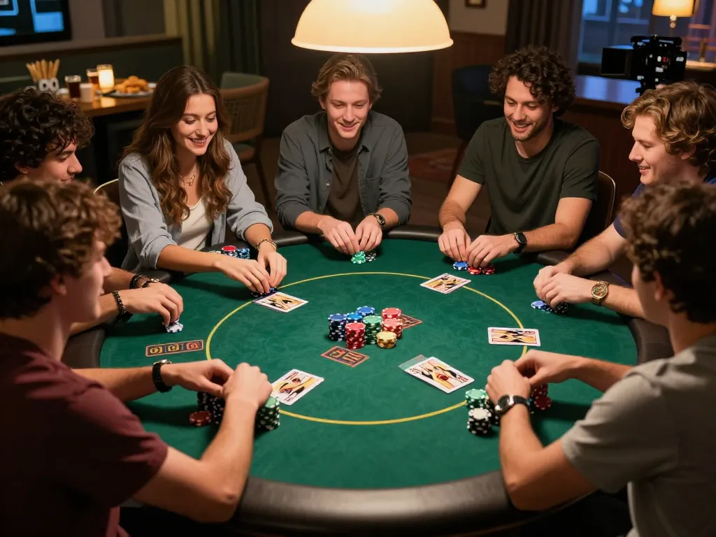 Enjoying a thrilling game of Texas Hold'em during a home poker night featuring KU88 PRO.