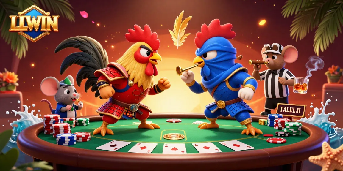 Experience thrilling action at LLWIN as fighting roosters go head-to-head in a vibrant poker scene.
