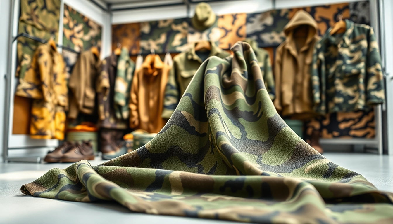 Gebruik legerprint stof in veelzijdige kledingstukken met unieke camouflagepatronen.