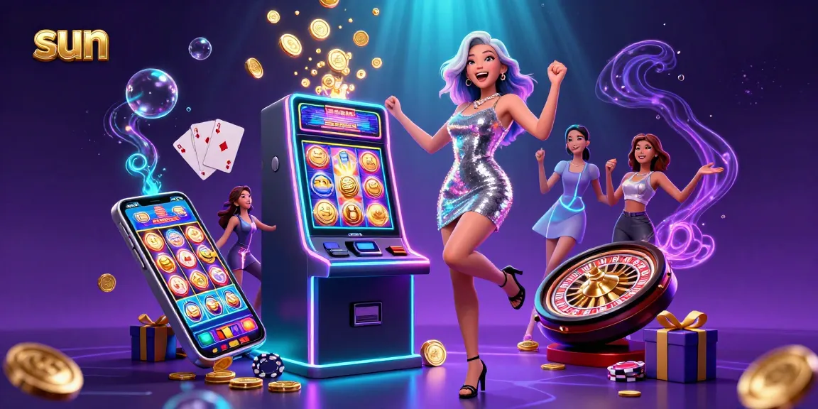 Experience thrilling jackpot wins with Sun in this vibrant casino scene with dynamic slot elements.