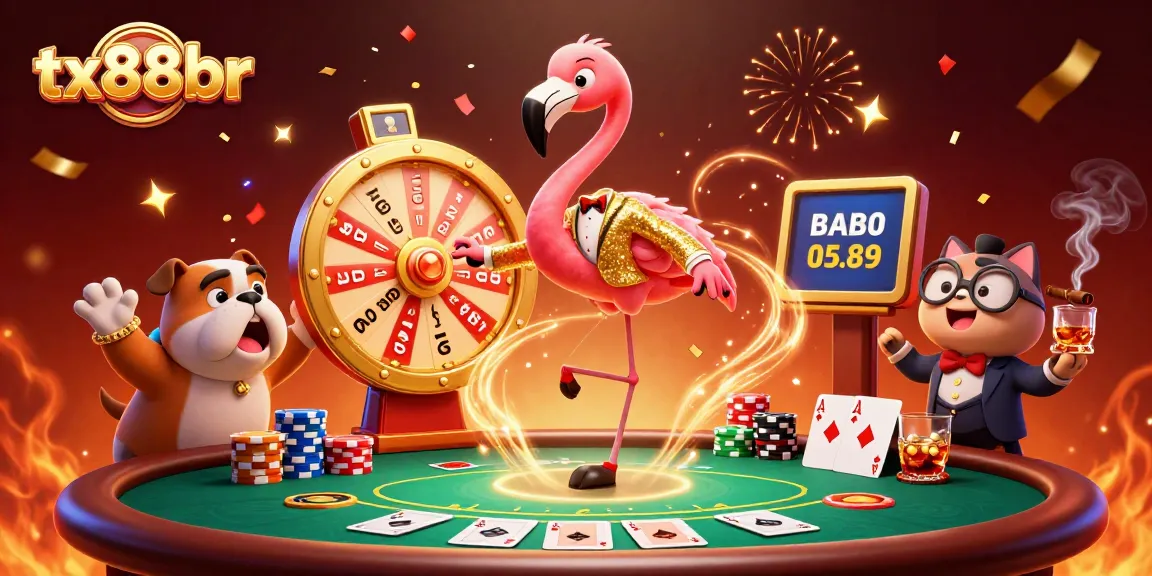 Excited bulldog contestant spins the tx88br prize wheel alongside host flamingo in a 3D casino
