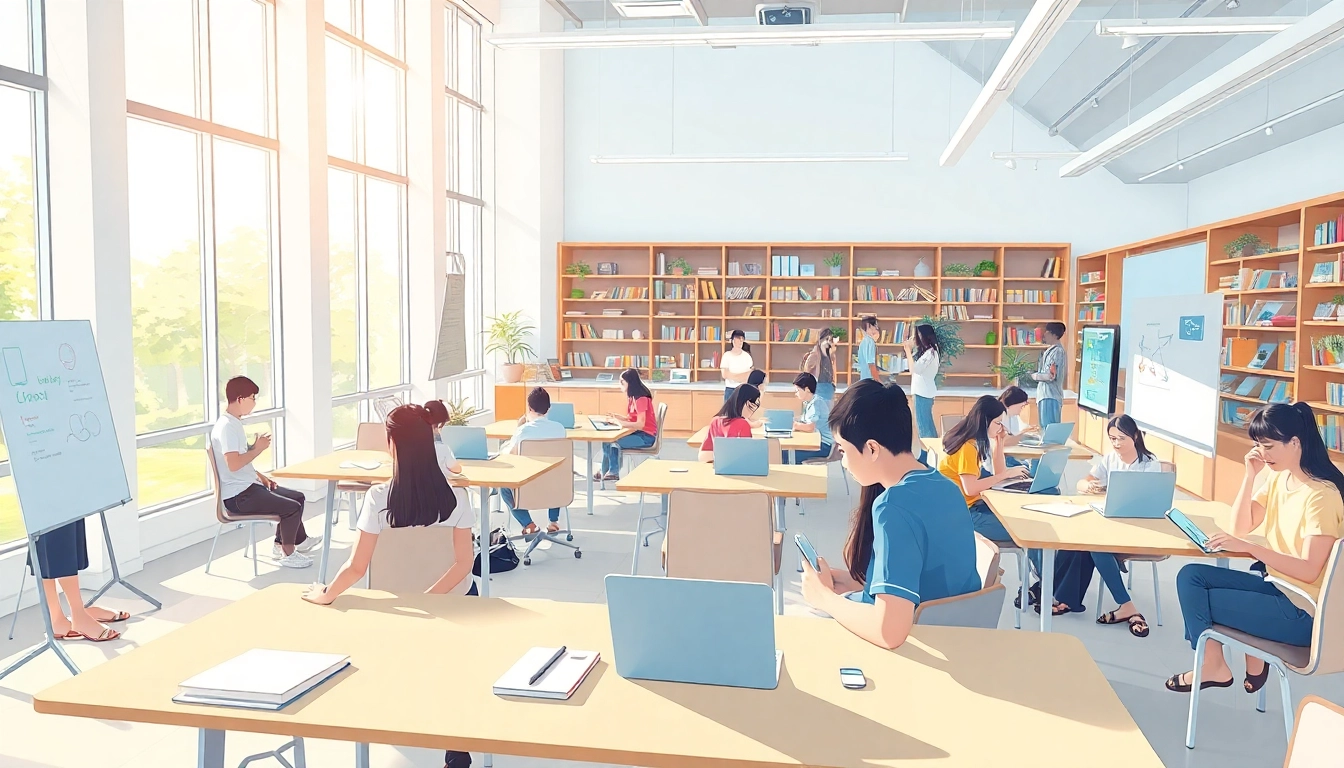 A modern educational scene illustrating technology in learning with 有道 tools.