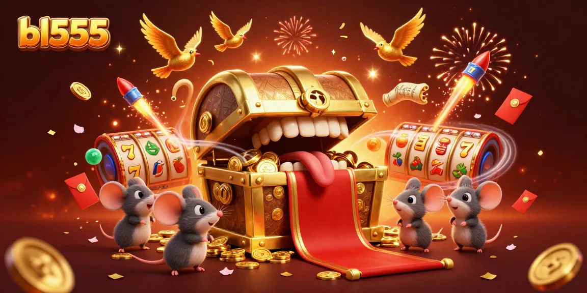 Watch bl555's thrilling treasure chest attract mice with jackpots and adventures in a lively casino scene.
