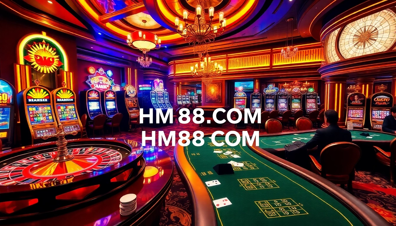 Exciting gameplay at HM88 COM casino, featuring vibrant slot machines and engaging poker tables.