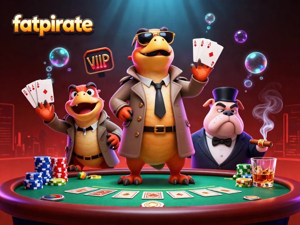 Experience thrilling moments at fatpirate casino with cartoon raptors in a trench coat celebrating victory.