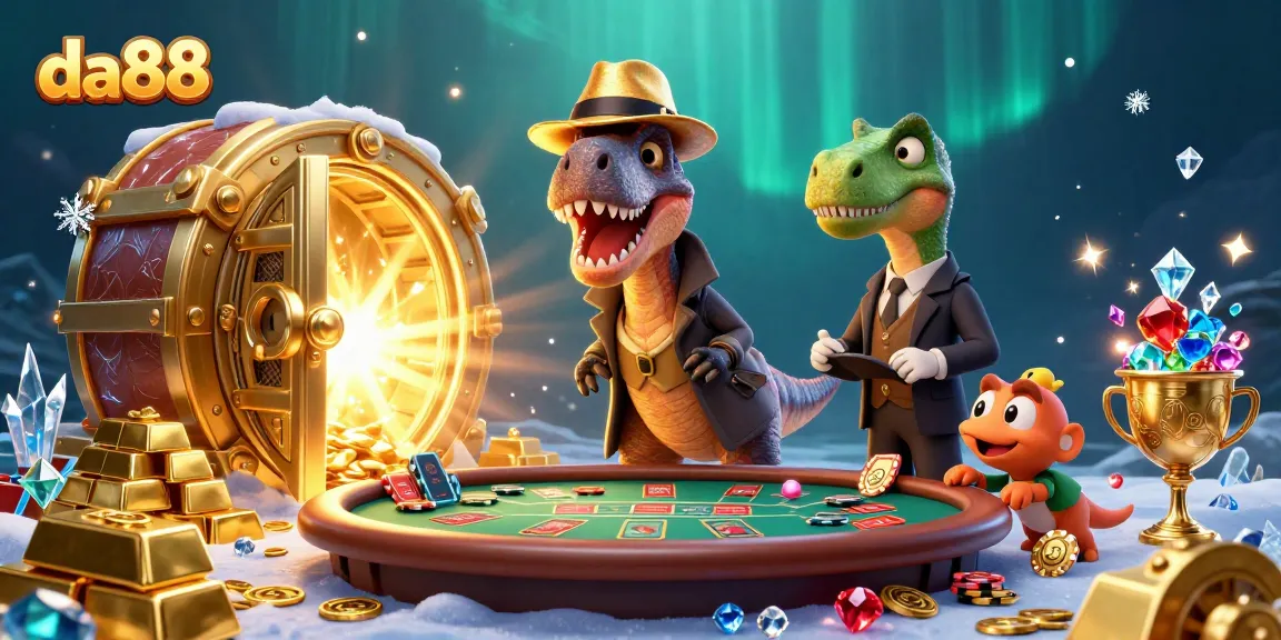 Experience thrilling blackjack action with da88, featuring a velociraptor card counter and a suspicious pit boss.