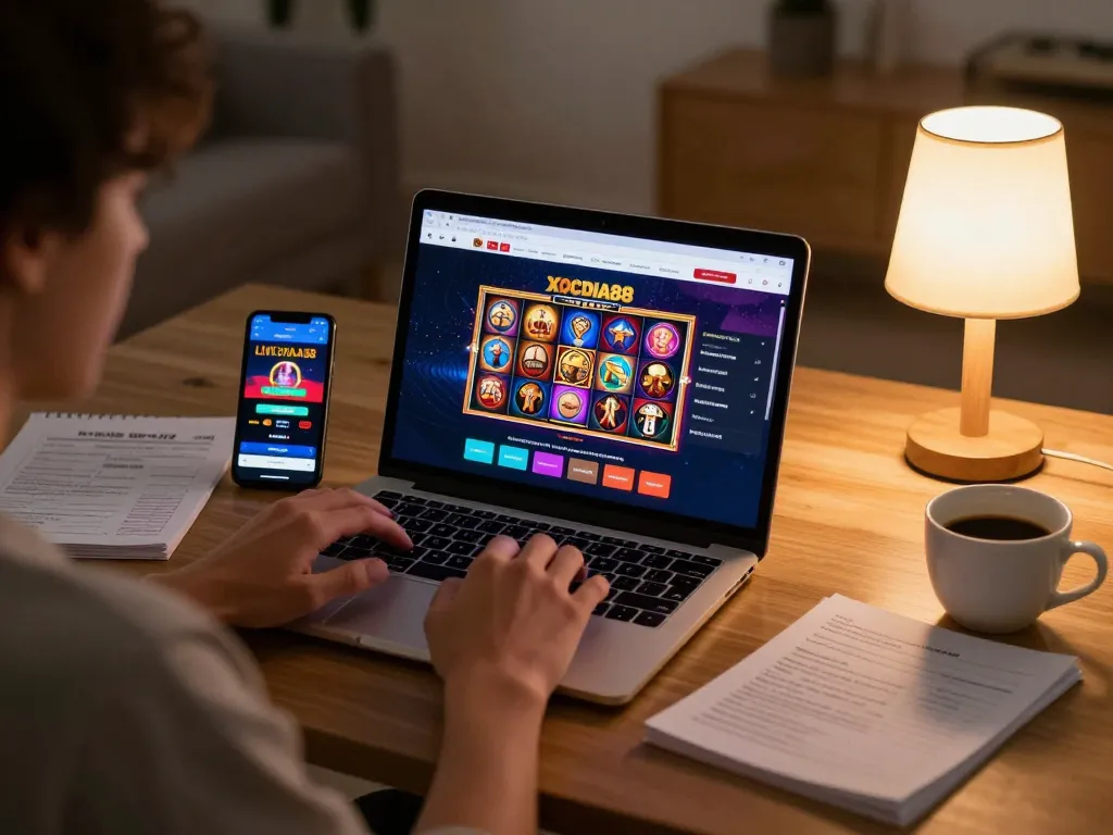 Player enjoying a game on XOCDIA88 online casino site from a cozy home setup.