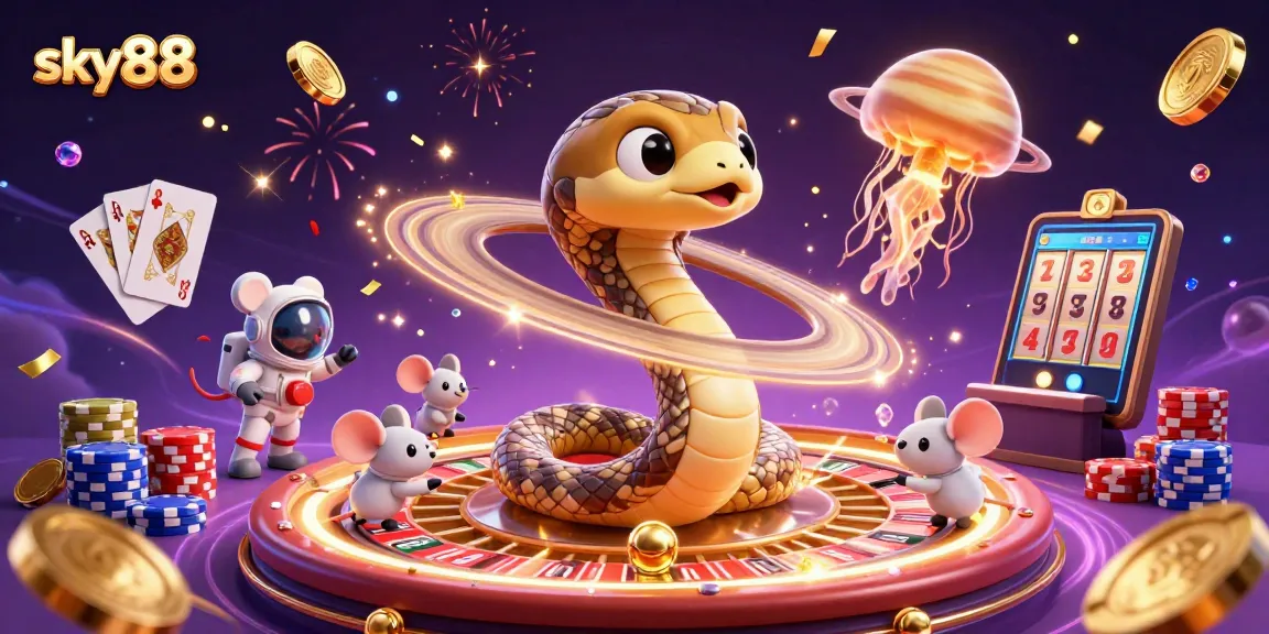 Experience the thrilling slots at sky88 with astronauts betting around a cosmic roulette wheel.