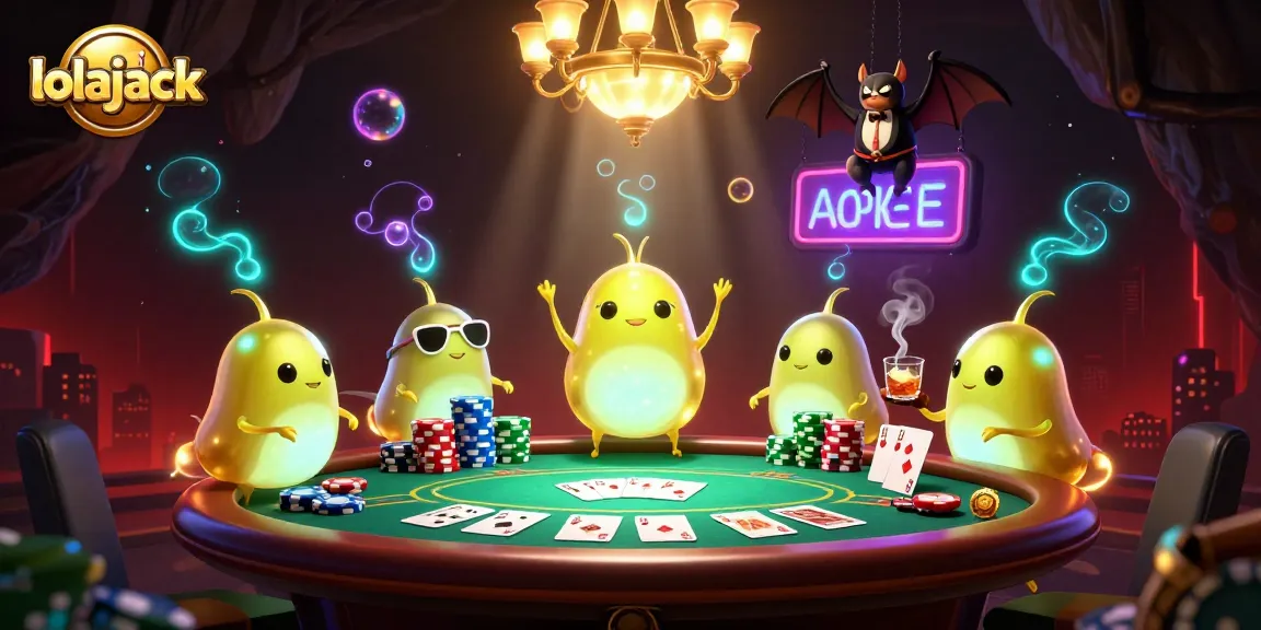 Experience exciting gameplay at Lolajack Casino with a vibrant 3D illustration of glowworms and a bat dealer.