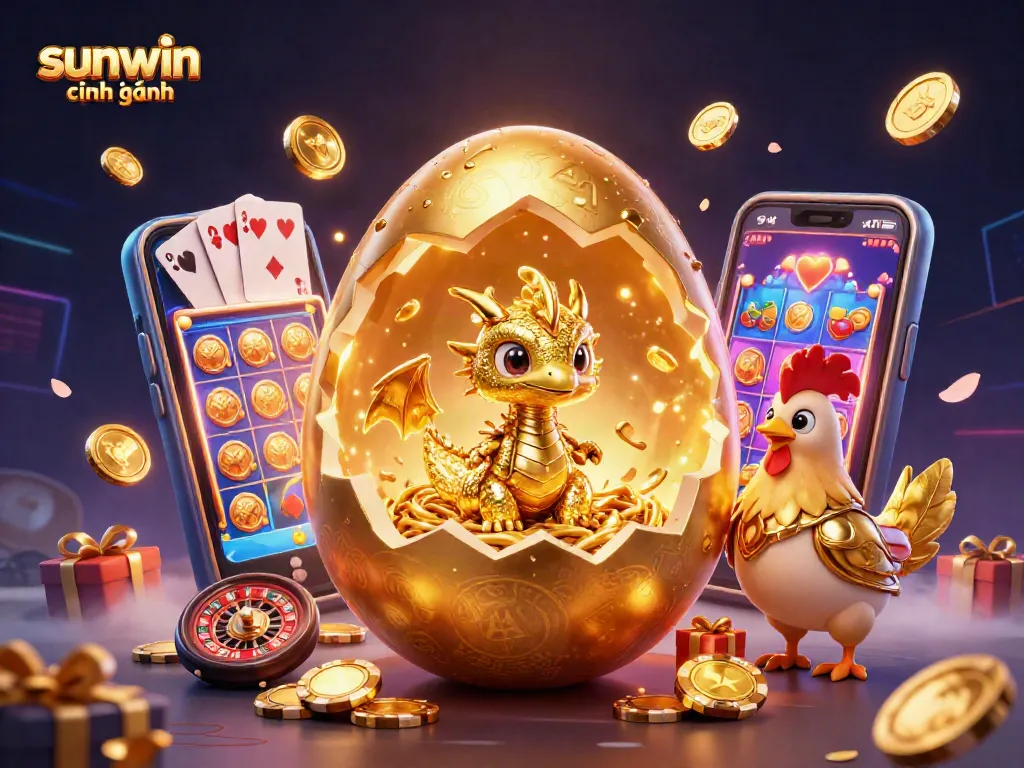 Engage with exciting features of sunwin chính hãng as a golden dragon emerges from a poker chip nest.