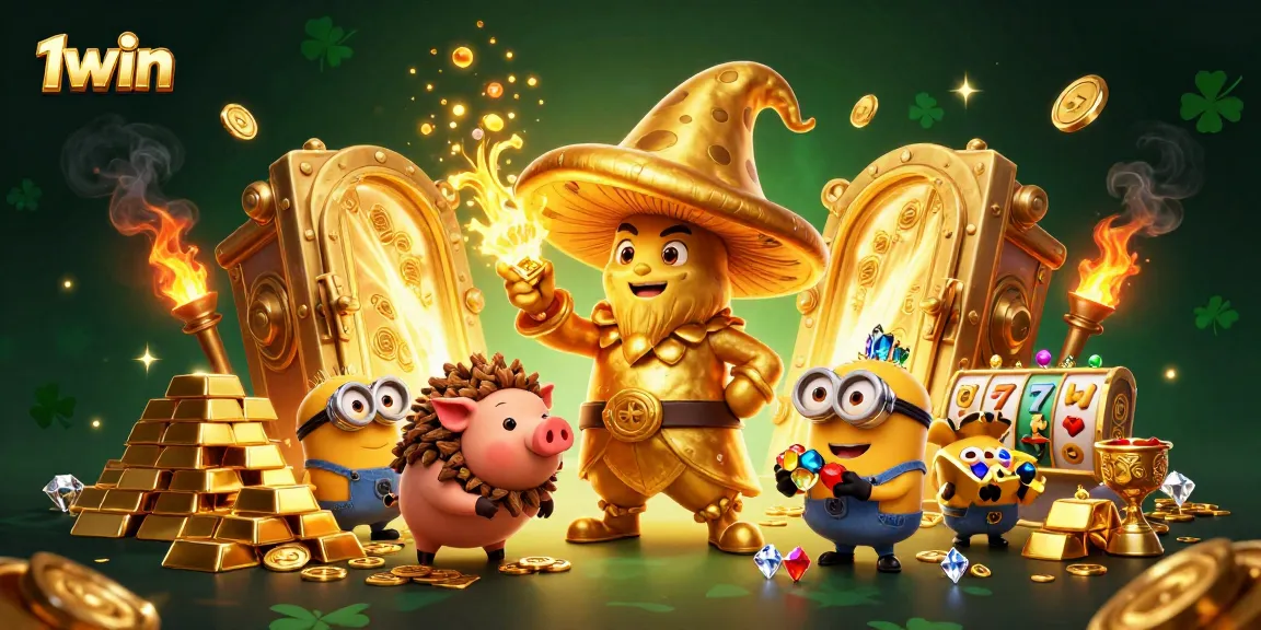 Win exciting jackpots at 1win with this captivating casino illustration featuring magical elements and treasures.
