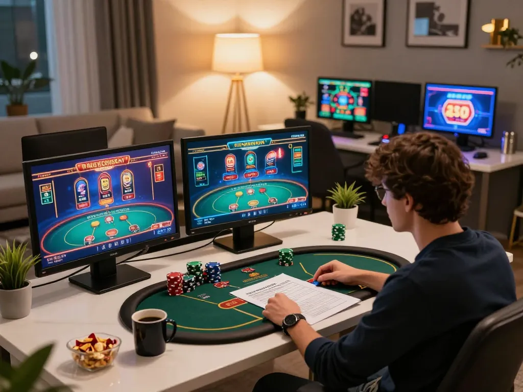 Engaged player at g28 trang chủ enjoying online casino games, emphasizing responsible gaming and strategy.