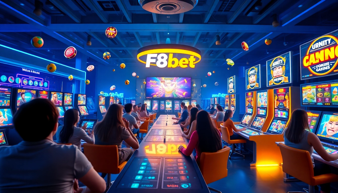 Experience the vibrant gaming atmosphere of F8bet with players enjoying exciting online casino games.