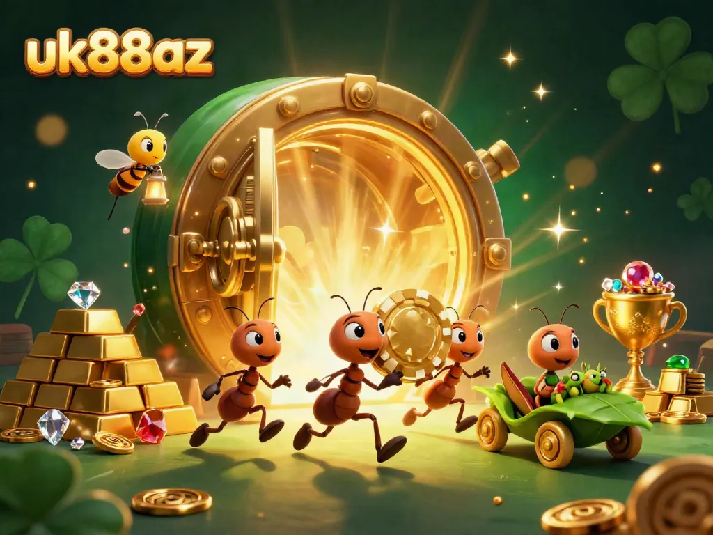 Steal the spotlight in uk88az, featuring fun-loving ants carrying a giant poker chip through a treasure tunnel.