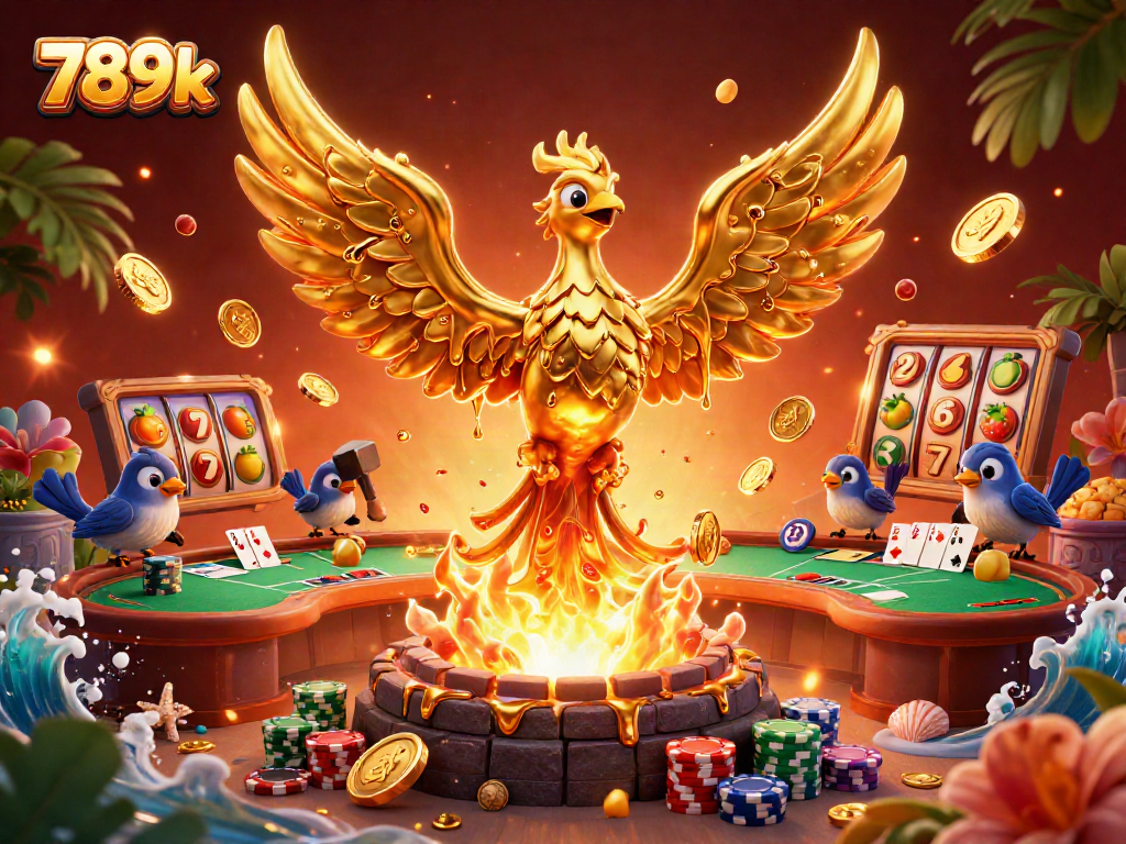 Experience the thrill of 789k casino games with golden phoenix, poker chips, and vivid 3D animation.