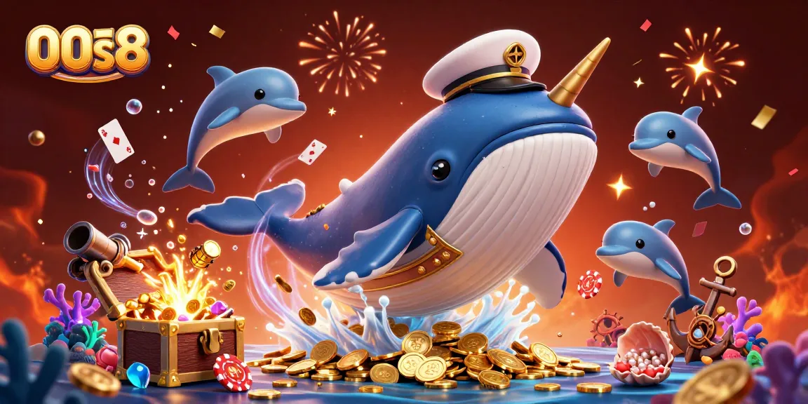 Engage in thrilling activities at 00s8 casino, where playful dolphins toss poker chips amid a sea of golden coins.