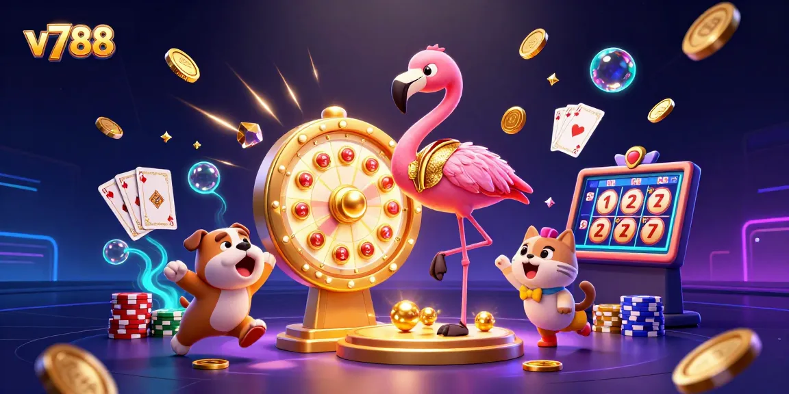 Spin to win at v788 casino with an exciting prize wheel and vibrant gambling elements!