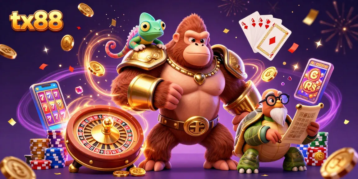 Engage with tx88's thrilling gameplay as a powerful gorilla champion rules the casino.