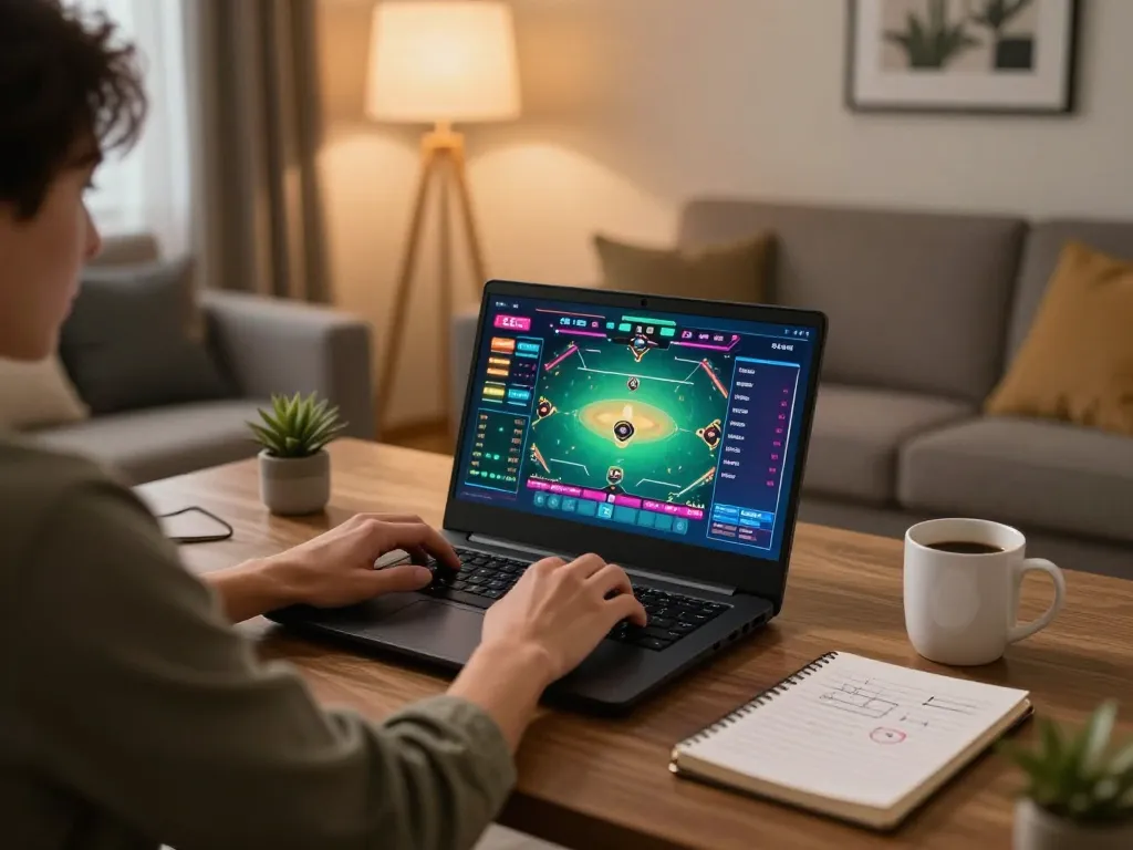 Engaging in online poker at home with MAX88, showcasing a cozy gaming setup.