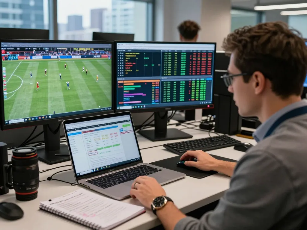 In-depth analysis of tỷ lệ kèo bóng đá trends and statistics in a modern betting office.