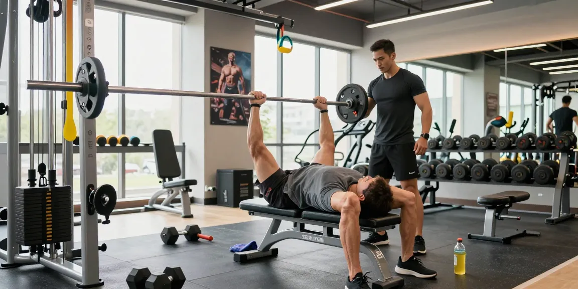 Prime Pharma Steroiden featured in a dynamic gym setting with a man bench pressing, emphasizing fitness and strength.