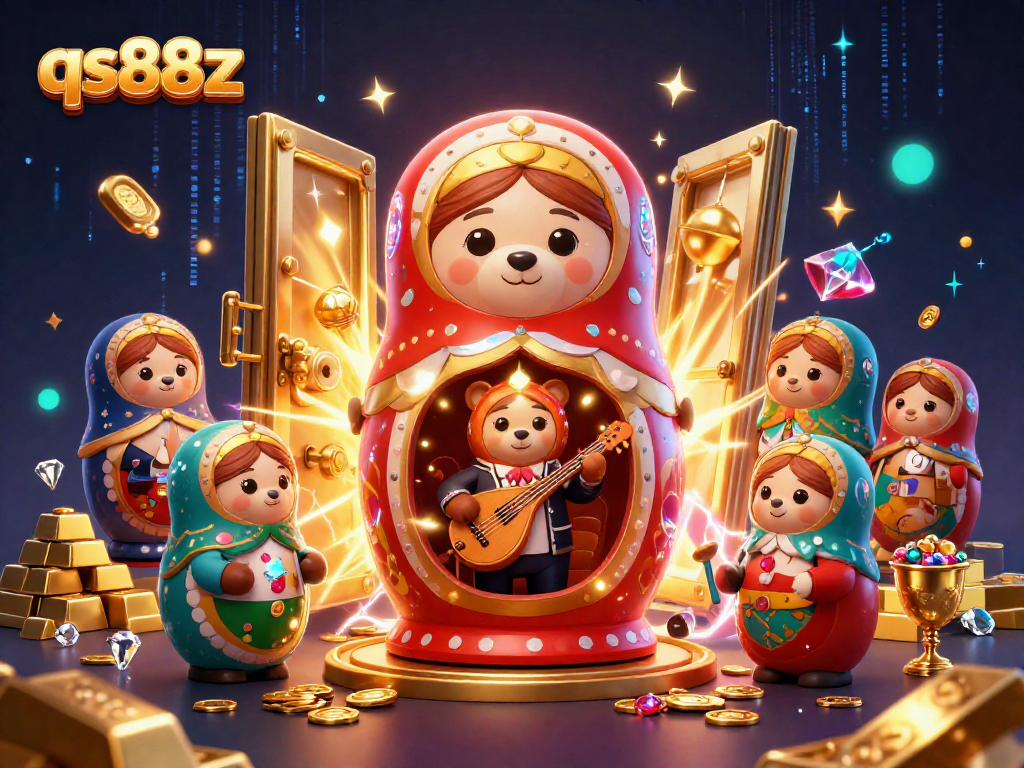 Engage with excitement as qs88z presents a vibrant 3D cartoon scene of casino characters and treasures.