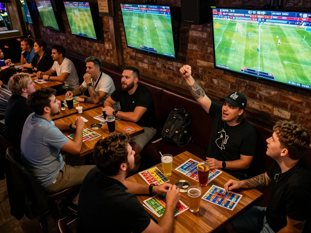 Socolive2 empowers bettors with thrilling sports action as fans cheer in a lively bar.