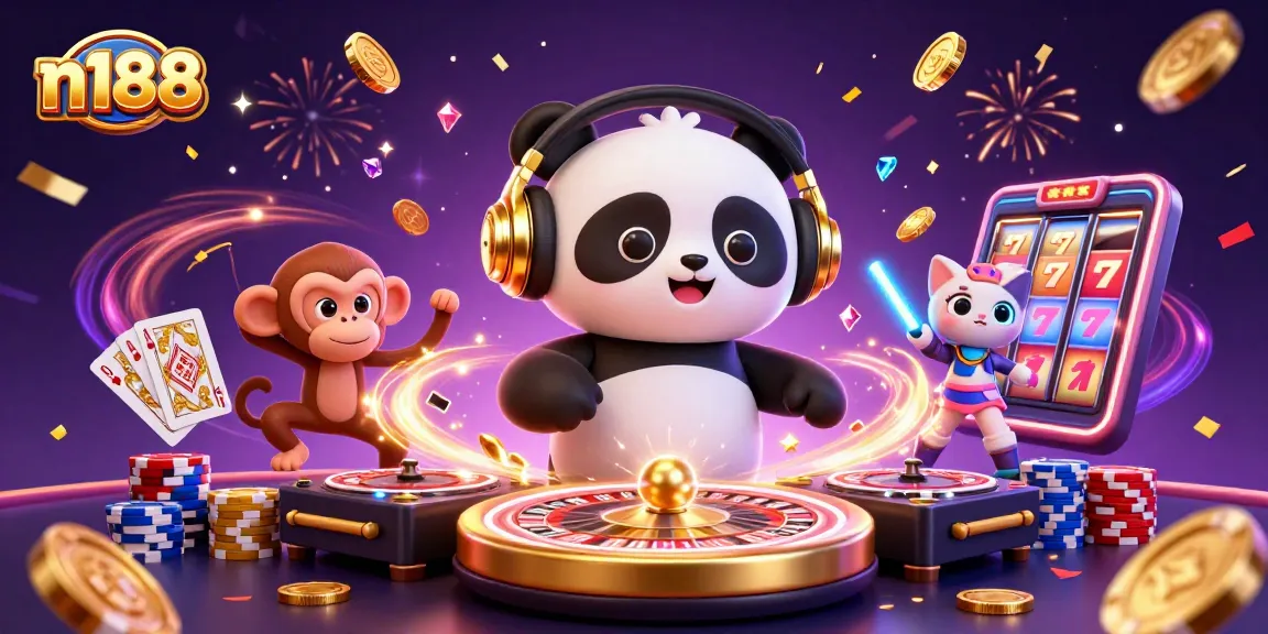 Engage in exhilarating gambling at n188, where animated characters celebrate with casino elements.