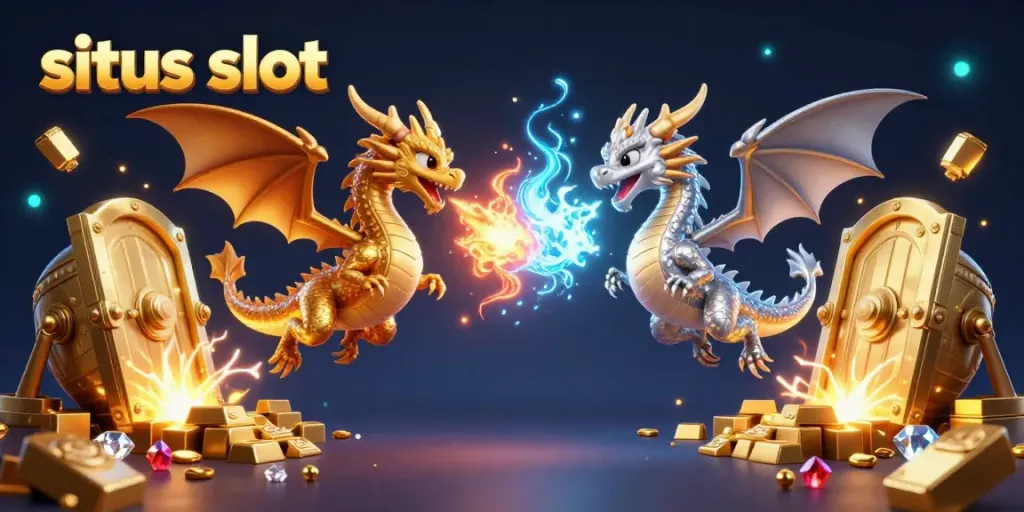 Experience excitement with situs slot, featuring dynamic cartoon dragons and abundant treasure elements.